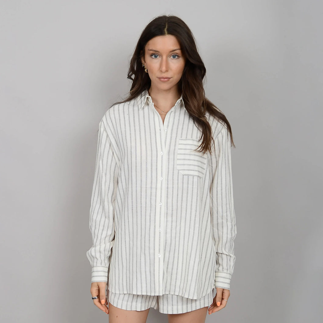 Shaya Blouse - Cream w/ Blk Stripes (style#56W301S)