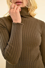 Load image into Gallery viewer, Ribbed Knit Turtleneck Sweater - Dark Red or Khaki
