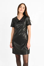 Load image into Gallery viewer, Peter Pan Collar Faux Leather Dress - Black
