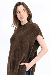 Fuzzy Poncho Sweater - Brown