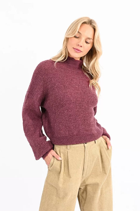 Mossy Knit Sweater - Dark Red