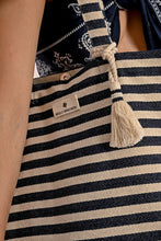 Load image into Gallery viewer, Striped Braided Tote - Off White w/ Black Stripes (ZA63DE)

