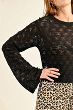 Load image into Gallery viewer, Bell Sleeve Crochet Knit Top - Black
