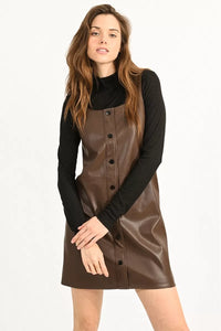 Vegan Leather Mini Dress - Brown