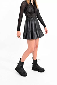 Vegan Leather Skate Skirt- black