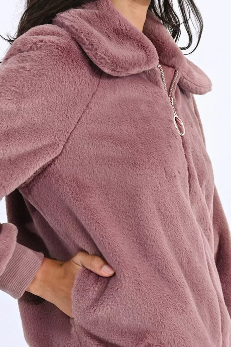 Faux Fur Jacket - Mauve