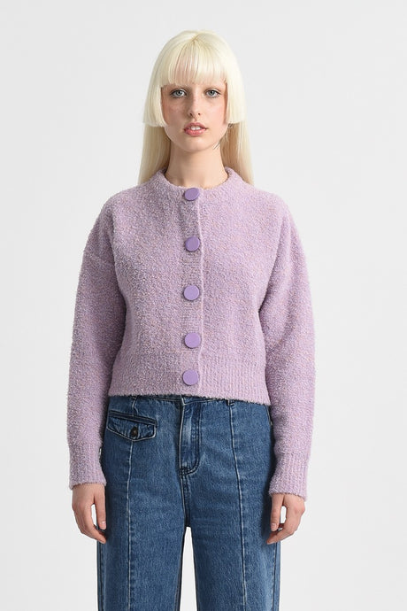 Crunch Knit Cardigan Sweater - Lilac