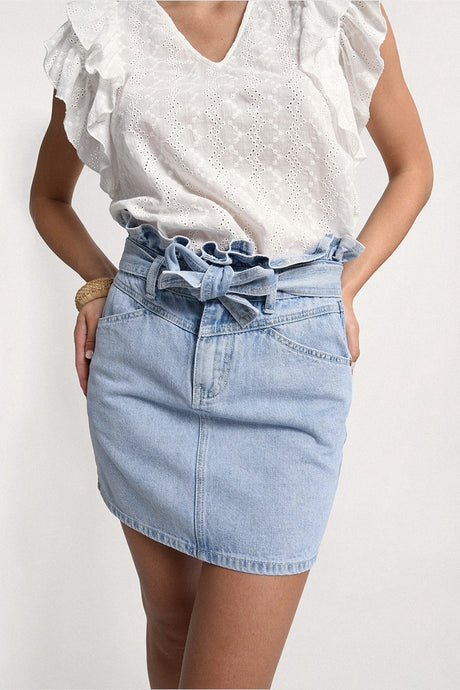 Paperbag Mini denim skirt - Light Denim