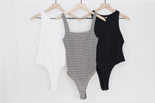 Load image into Gallery viewer, Solid Knit Scoop Neck Bodysuit White Black Striped
