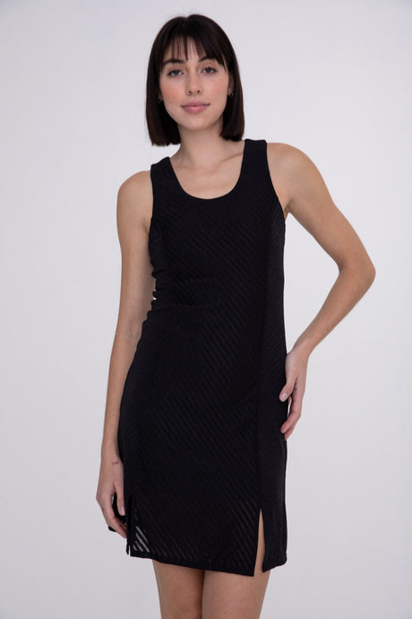 Striped Mesh Tennis Dress - Black