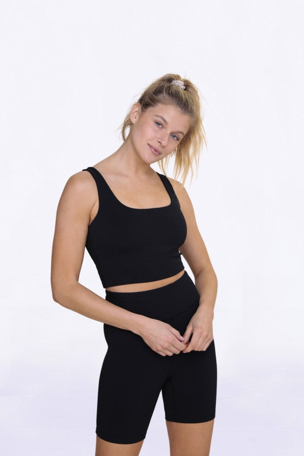 Ribbed Square Neck Cropped Tank  Chocolate or Black
