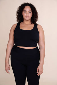 Curvy Ribbed Square Neck Cropped Tank  Chocolate or Black