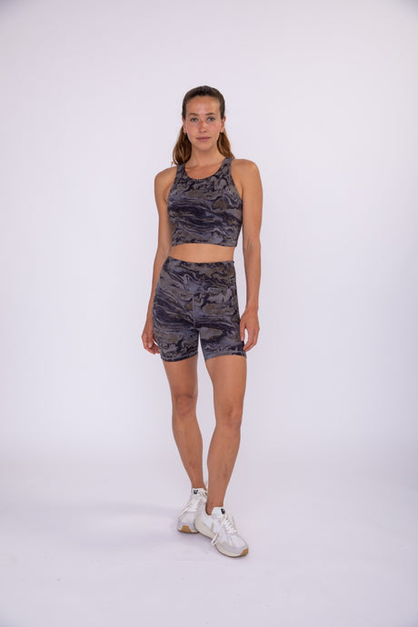Granite High Wasit Biker Short - Grey Print