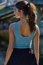 Load image into Gallery viewer, What&#39;s the Scoop UV Brami  Seamless Finely Ribbed UV Neck Crop Tank Brami - Ash Teal
