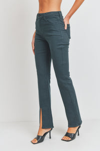 HR Front Slit Flare Jeans  Black - Emerald Green