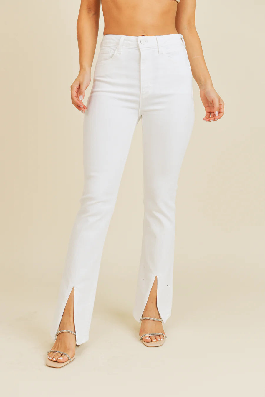 HR Front Slit Flare Jeans Optic White