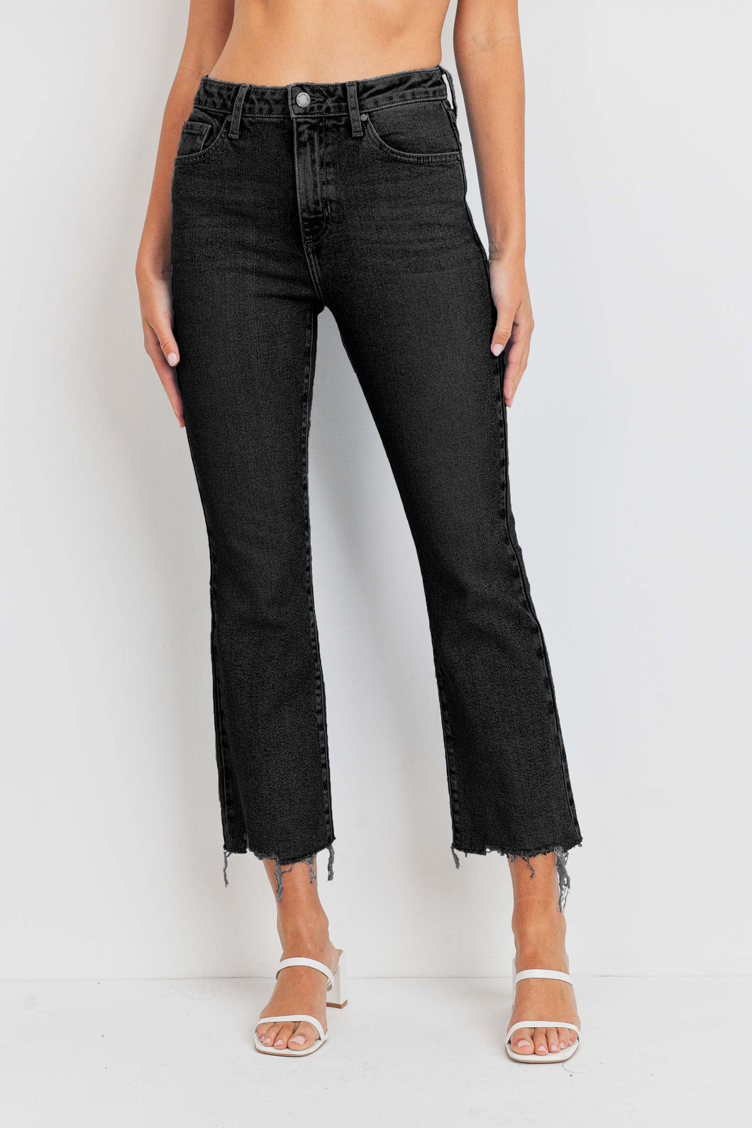 Vintage Cropped Flare Jeans  Washed Black