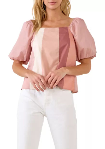 Color Block Cotton Top - Multi Pink