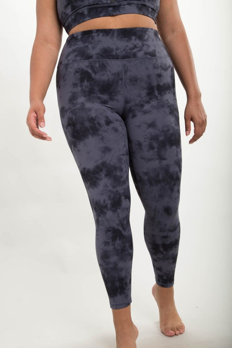 Tie Dye High Waist Leggings - Grey / Black