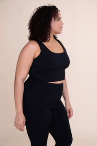 Curvy Ribbed Square Neck Cropped Tank  Chocolate or Black