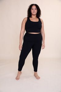 Curvy Ribbed Square Neck Cropped Tank  Chocolate or Black