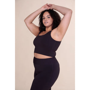 Curvy Ribbed Square Neck Cropped Tank - Chocolate