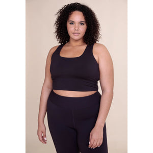 Curvy Ribbed Square Neck Cropped Tank - Chocolate