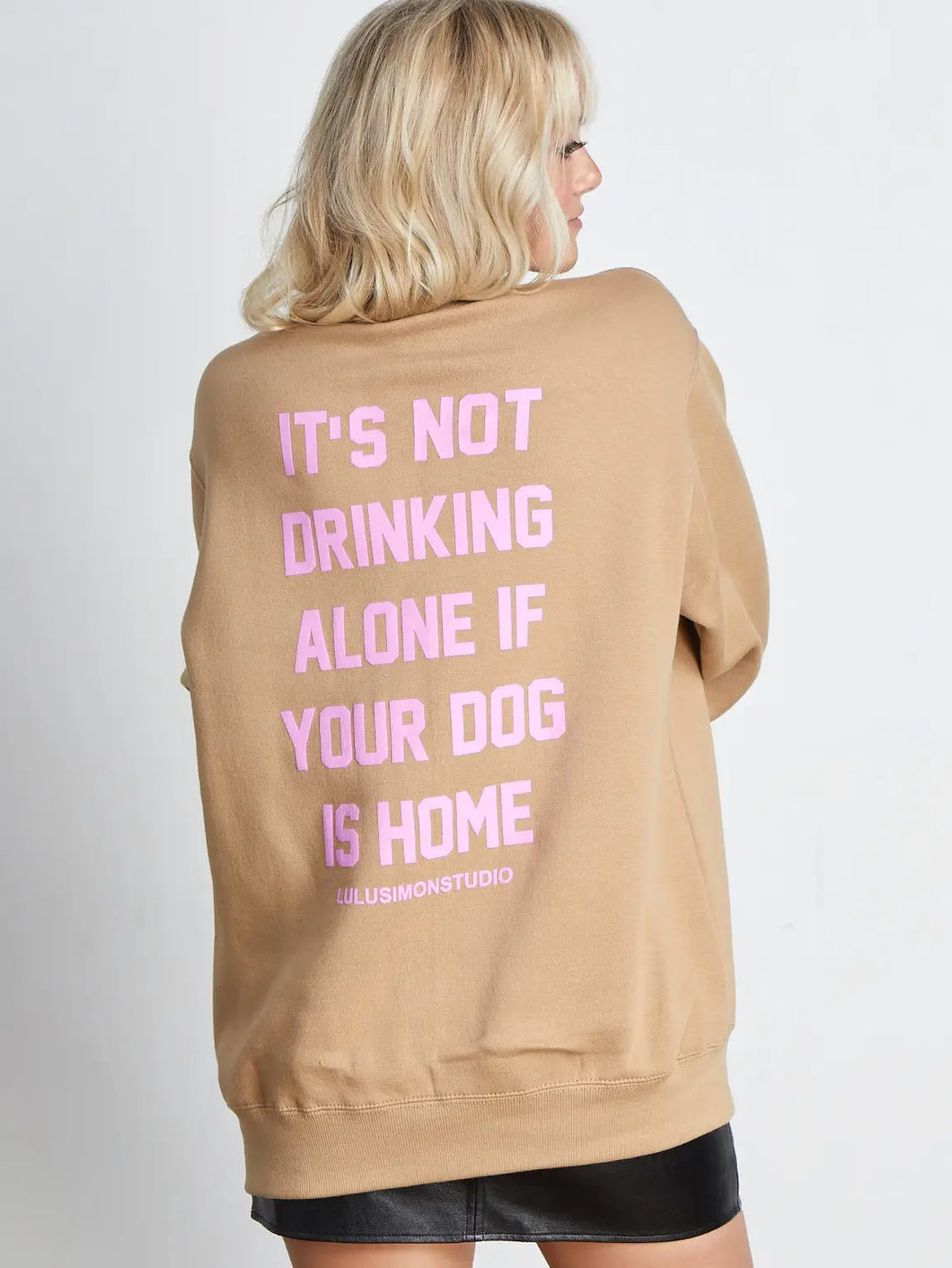 Not Drinking Alone Sweatshirt - Sand w/ Pink