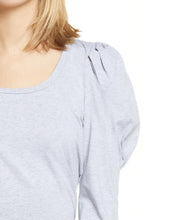 Load image into Gallery viewer, Pleated Puff Sleeve Knit Top Heather Grey Close Up  View
