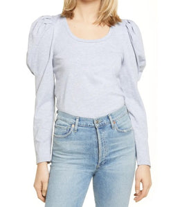 Pleated Puff Sleeve Knit Top Heather Grey