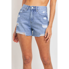Load image into Gallery viewer, HR Distressed Tomgirl Shorts  Light Wash

