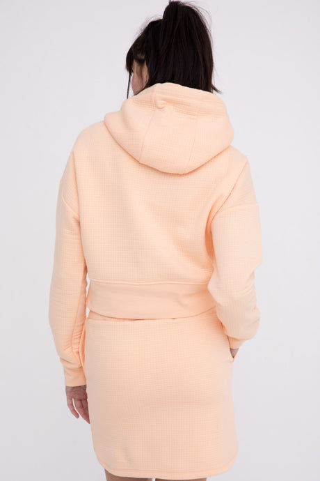 Quilted Plush Cropped Hoodie Pullover- Light Peach