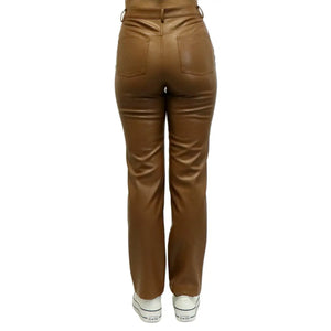 Kennedy Vegan Leather Pants - Dark Brown - Black - Cognac
