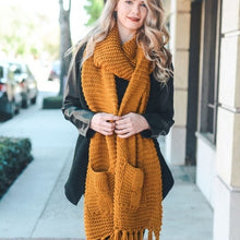 Load image into Gallery viewer, Two Pocket Tassel Scarf Mustard
