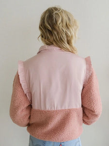 Ruffled Sherpa Jacket - Pink