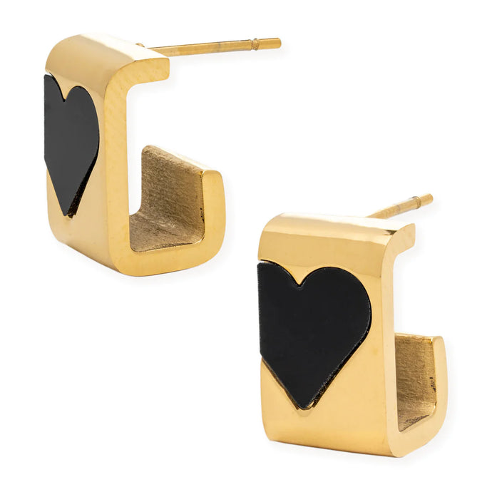 Queen of Hearts Huggie Hoop - Black - White