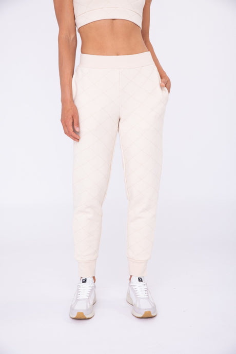 Quilted High Waist Jogger - Cream