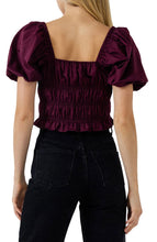 Load image into Gallery viewer, Puff Sleeve Smocking Detail Top  Deep Purple
