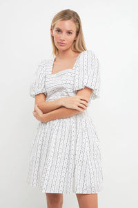 Floral Print Mini Dress - Navy / White print