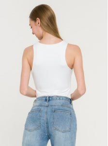 Solid Knit Scoop Neck Bodysuit White Back View