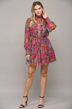Load image into Gallery viewer, Floral print tie waist ruffle dress - Teal / Fuschia / Multi

