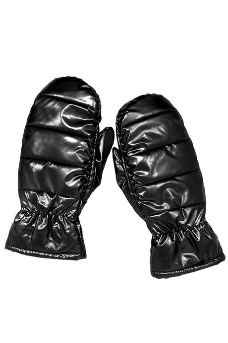 Shiny Padded Puffer Mittens - Black - Gold - Silver
