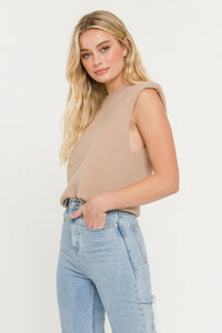 Knit Sweater Vest with Shoulder Pads Camel Side View