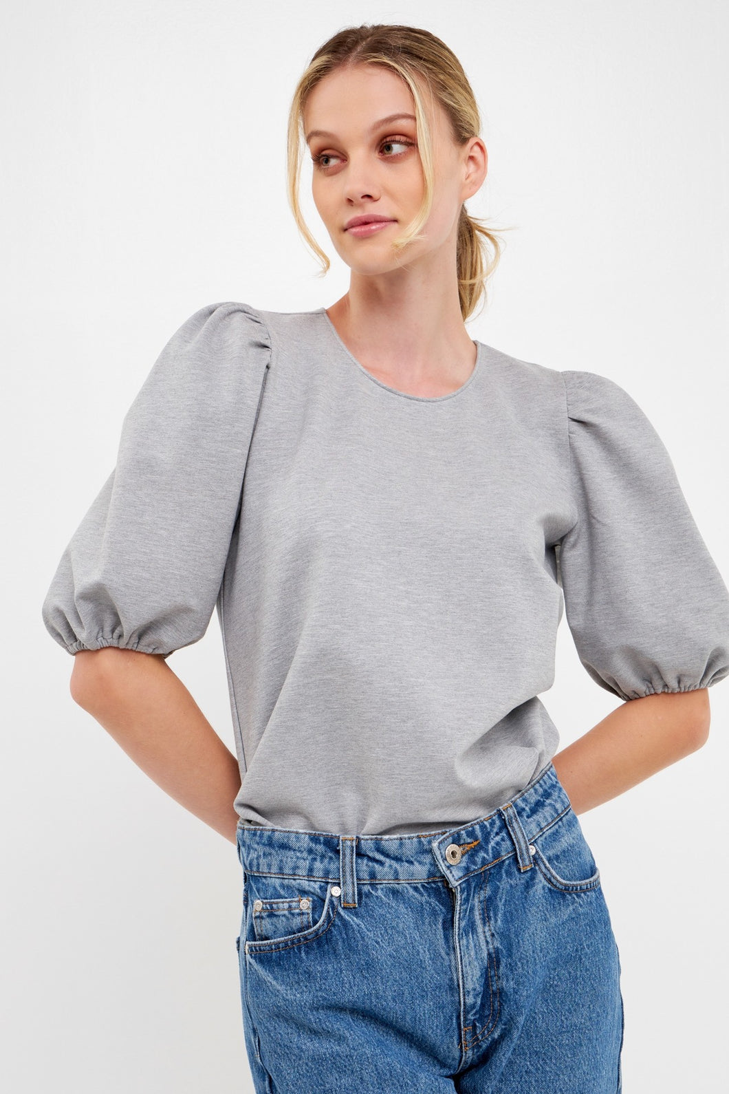 Puff Sleeve Top - Heather Grey