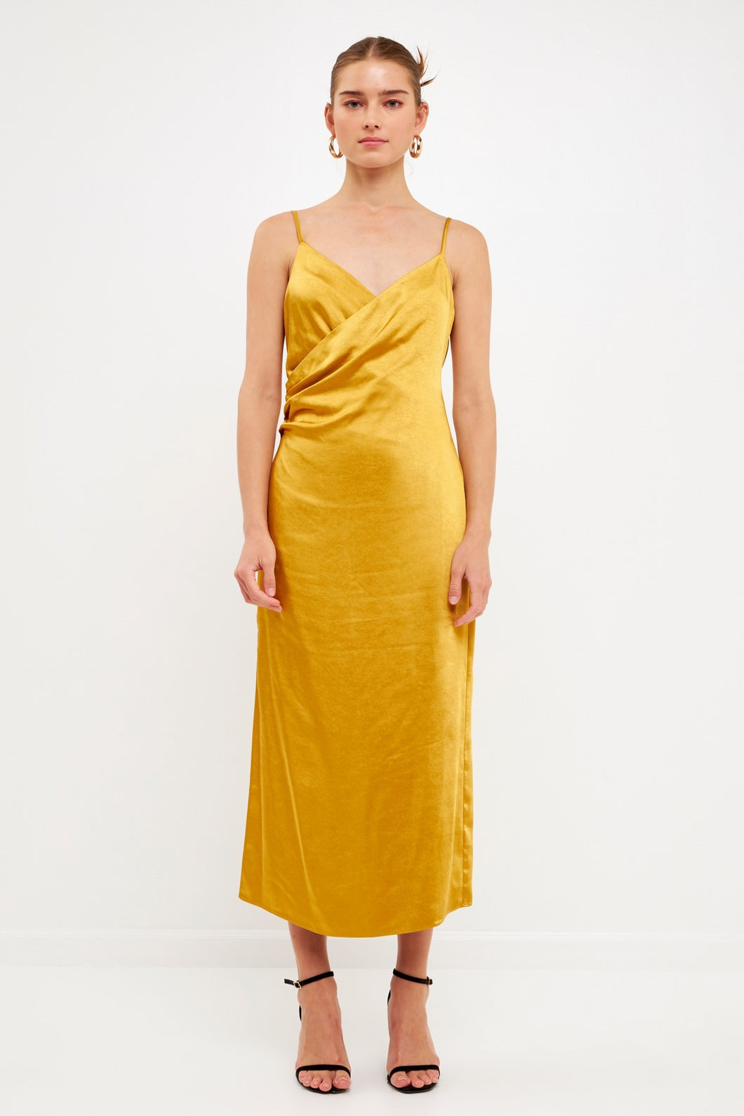 Wrap Over Satin Slip Dress - Gold