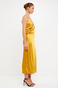 Wrap Over Satin Slip Dress - Gold
