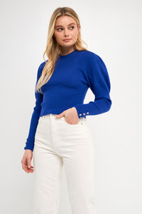Puff Sleeve Crop Sweater - Royal Blue