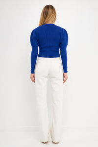 Puff Sleeve Crop Sweater - Royal Blue
