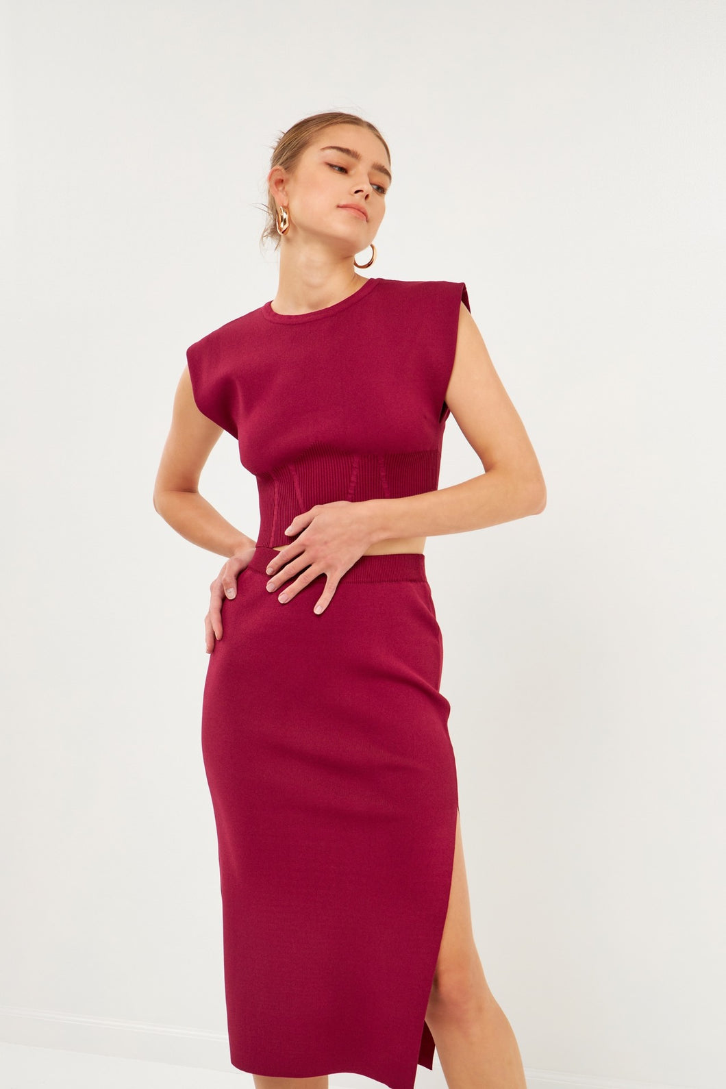 Sweater Knit Midi Skirt & Top Set - Burnt Orange or Burgundy
