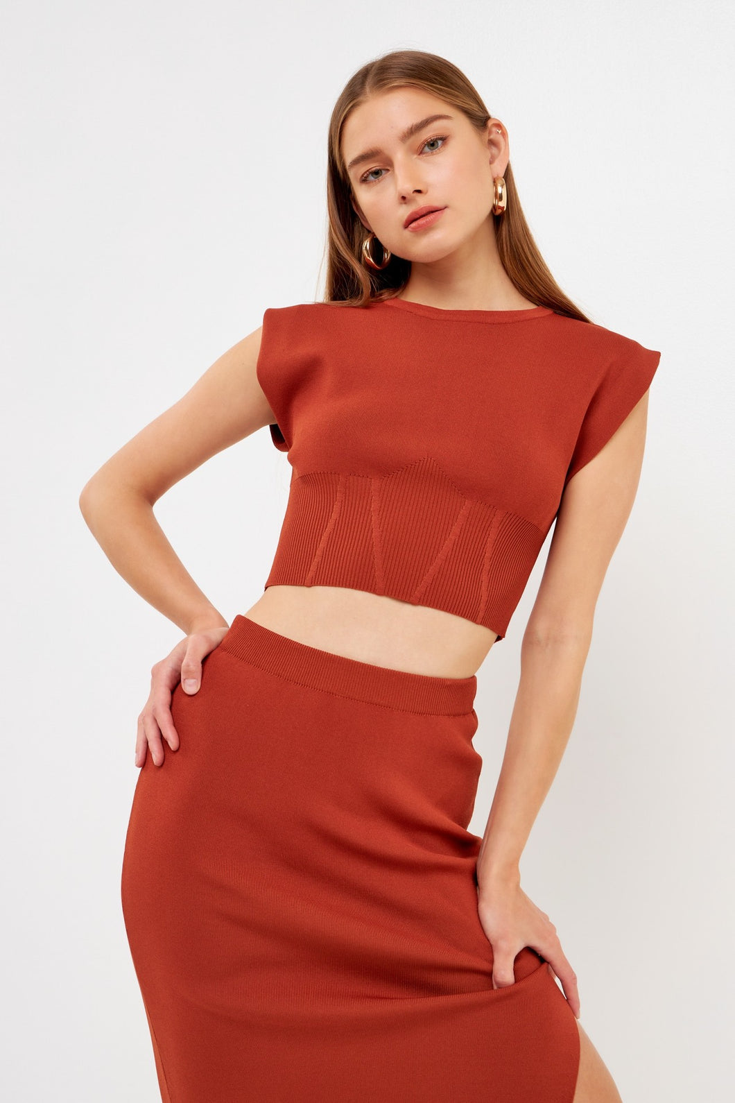 Sweater Knit Midi Skirt & Top Set - Burnt Orange or Burgundy